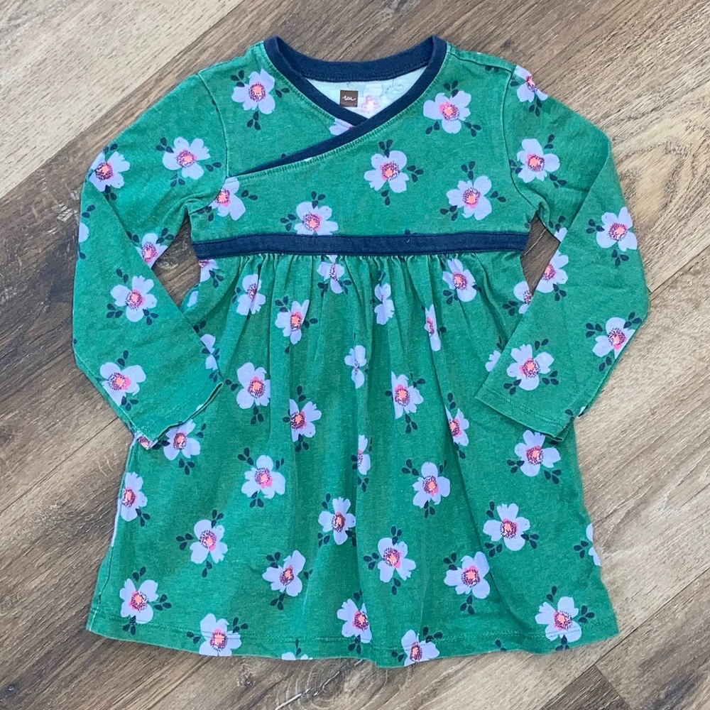Tea Collection Green Floral Long Sleeve Dress 18-14m